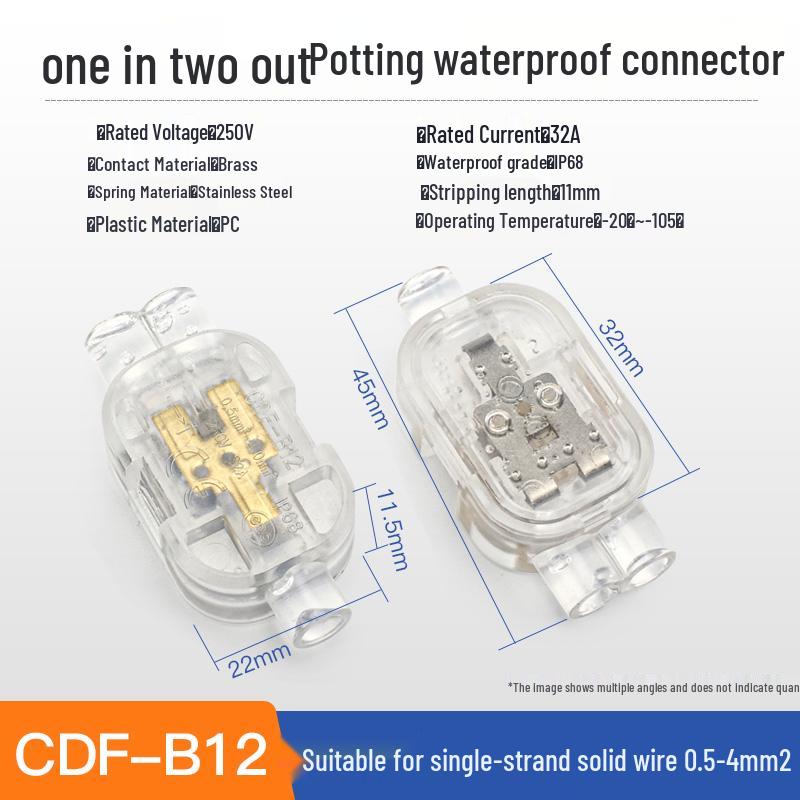 Compact Waterproof 2-In 2-Out Quick Wiring Terminal for Single Strand Hard Wire