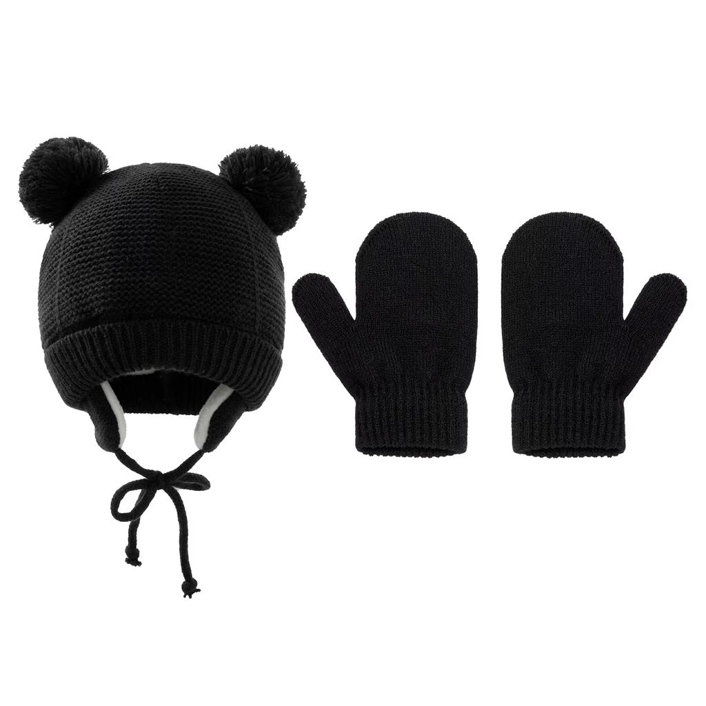 Cross-Border Baby Hat Two-Piece Set Knitted Hat Gloves Foreign Trade Classic Style Warm Hat Gloves Set for Children
