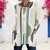 Women Plus Size Round Neck Long Sleeve Geometric Printed Loose Longline T Shirt With Pockets