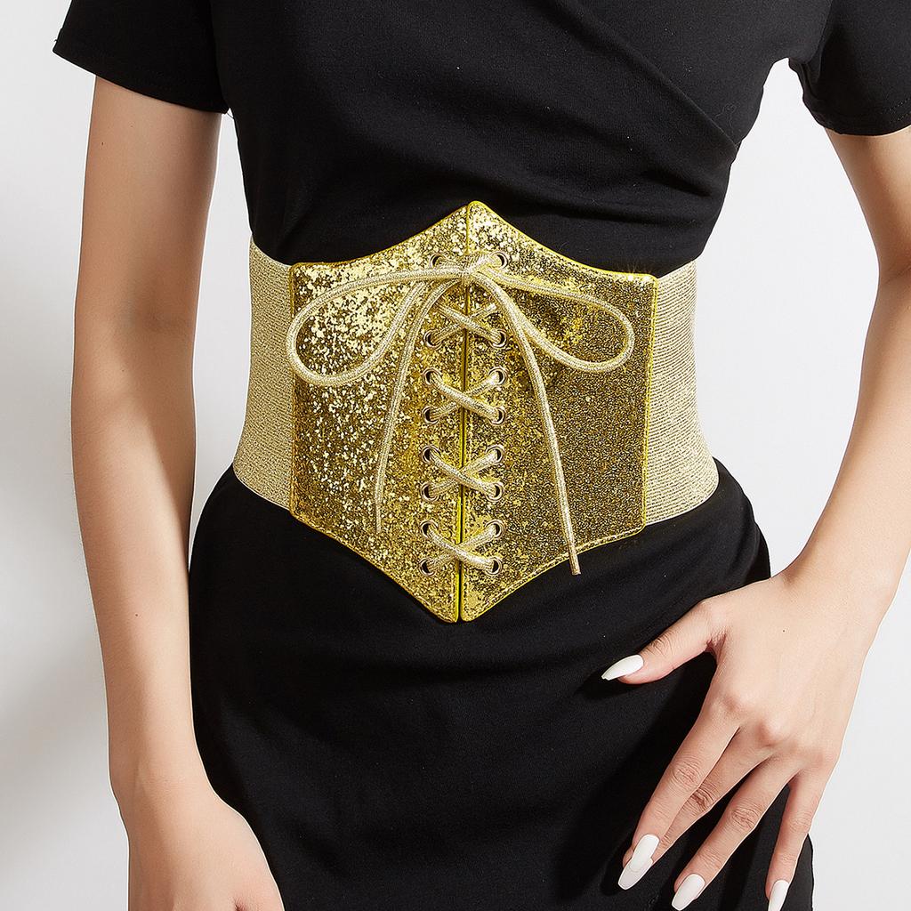 Glitter Belt Wide Elastic Elastic Waist Decoration With Dress Shirt Outer Strap Waist Seal Silver