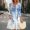Women's Summer Dress Loose V Neck Three-quarter Sleeve Sundress With Pockets Dress