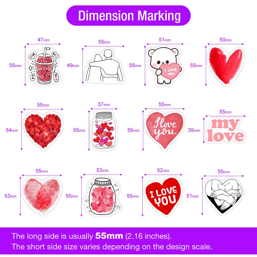 Valentine Day Red Love Heart Stickers DIY Toy Gift Decorative Decal for Scrapbook Journal Diary Laptop Luggage Cups Waterproof