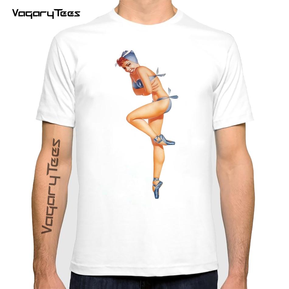 Vintage Pin Up Sexy Tshirt Red Haired Pin Up Girl Print Adult Tops Funny Design Oversized plus size TShirts Quality Top S