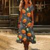 Womens Summer V Neck Short Sleeve Vintage Halloween Print Beach Dress Casual Loose Fit Holiday Maxi Dress