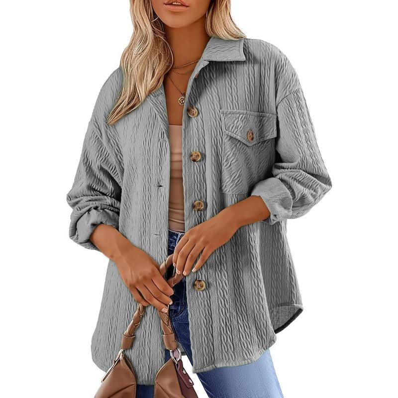 Women's Fashion Casual Solid Color Print Autumn Winter Long Sleeve POLO Neck Jackets & Coats