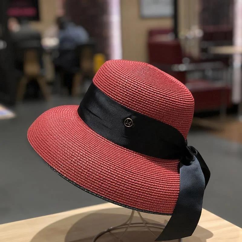 

Women s French Retro Straw Sun Hat with Bow Detail - Hepburn Style Elegant Wide Brim UPF 50+ Sun Protection for Beach Vacation 56-58cm