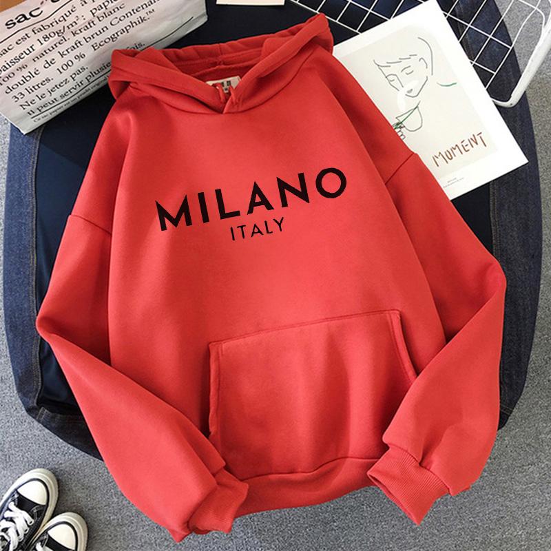 Hot Milano Letter Print Hoodies Women Men Fashion Graphic Hooded 2000s Casual Unisex Sweatshirt Women's Autunm Winter Clothing