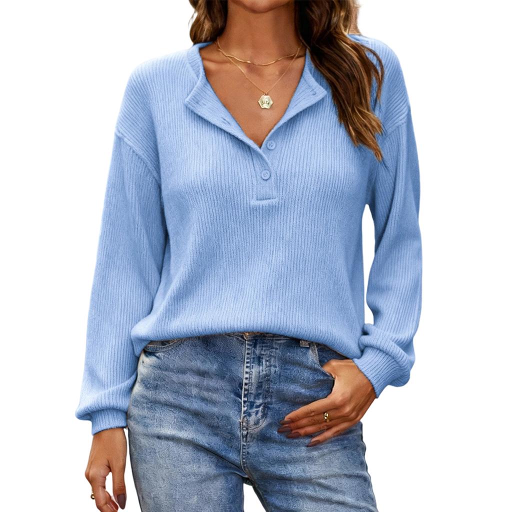 Women's Casual Loose Fashion Color Ribbed Long,Sleeved Pullover Top
