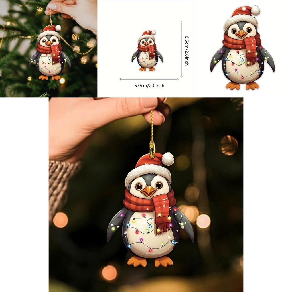 Christmas Red Hat Penguin Acrylic Auto Accessory With Cartoon Theme For Vehicle Decor