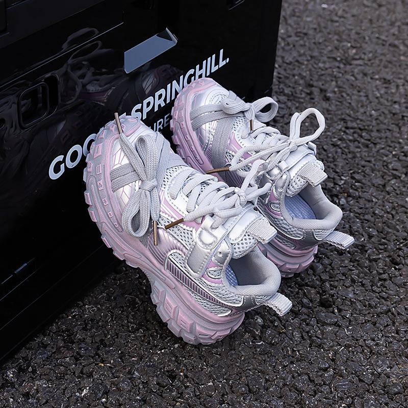 Children's Fashion Sneakers 2025 Spring and Autumn New Girls Mesh Breathable Dad Shoes Boys Soft-soled Non-slip Running Shoes