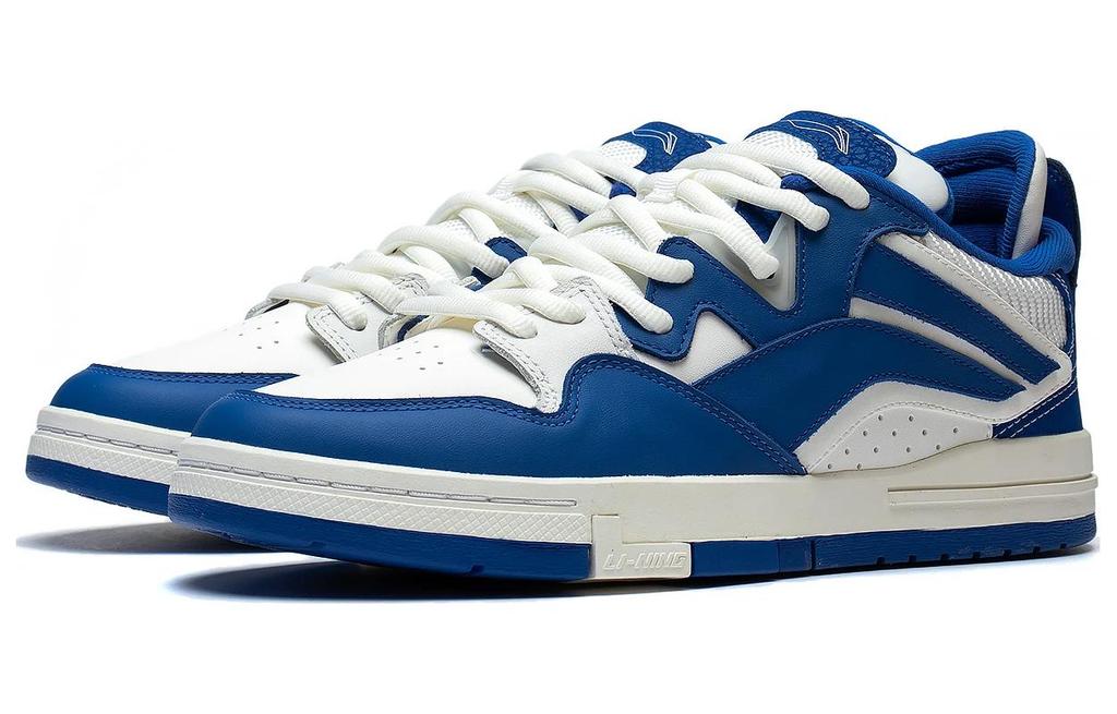Li Ning Wave PRO Synthetic Leather Slip Resistant Abrasion Resistant Low top Skateboard Shoes Men's White Blue AECT013-2