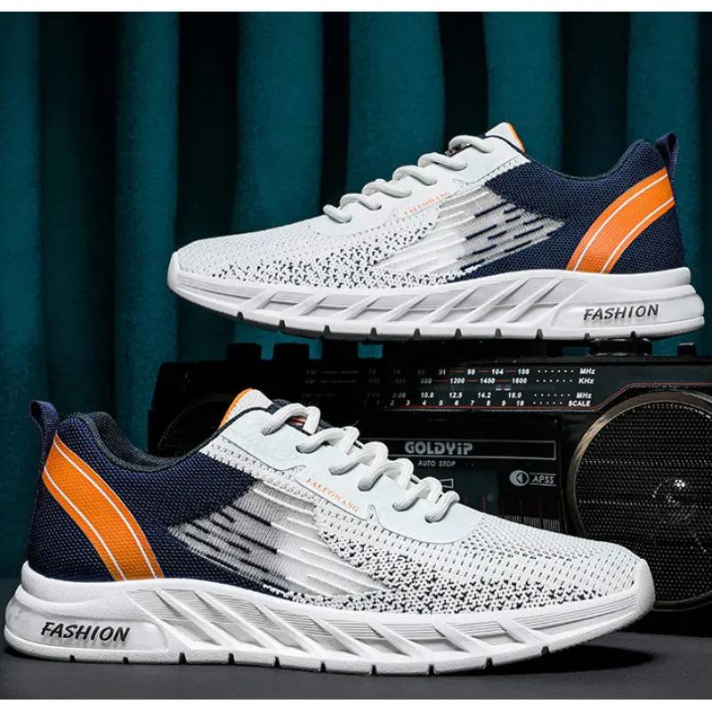 Men's shoes spring 2 new fly-woven mesh sneakers summer breathable white soft sole travel break