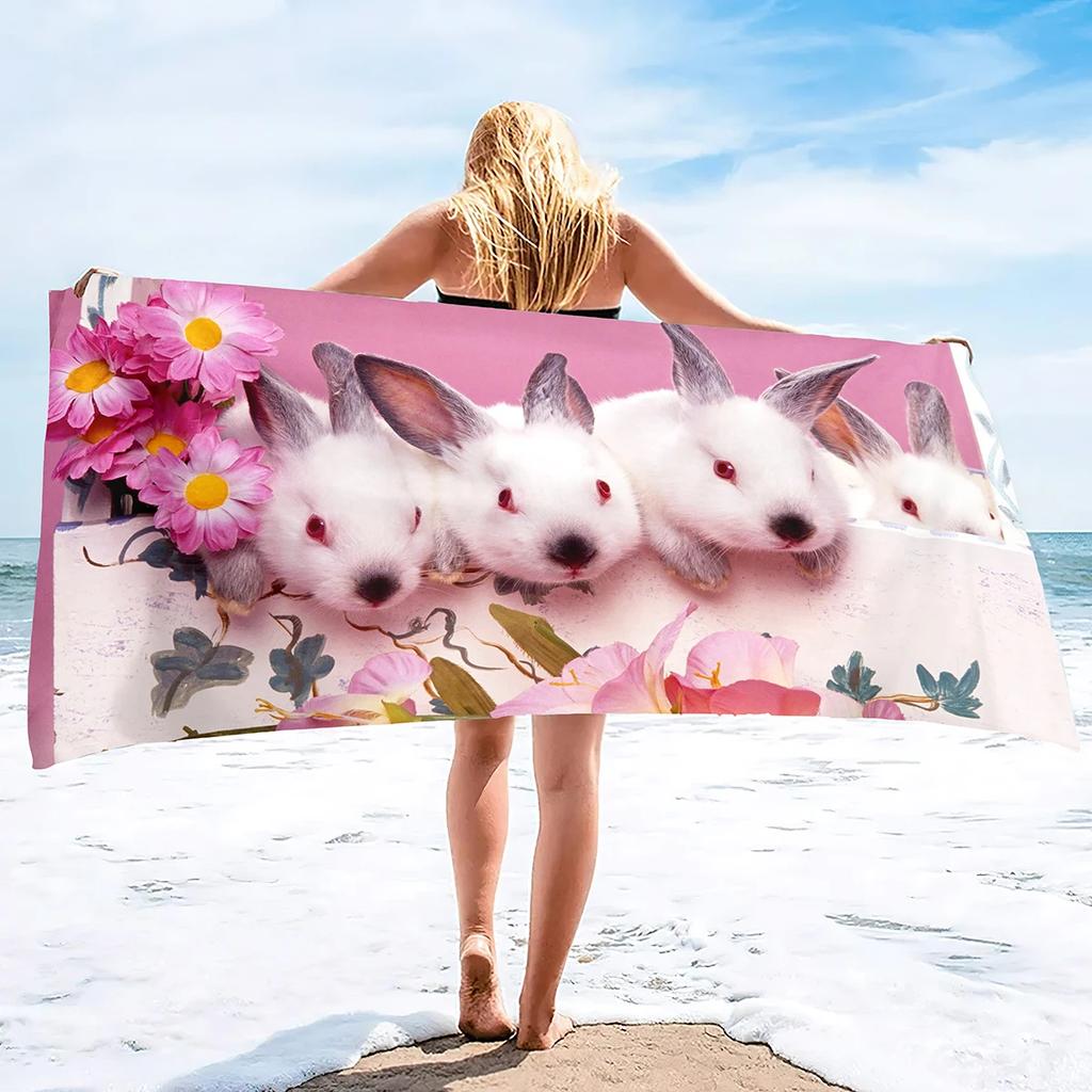 Rabbit Beach Towel,Easter Bath Towel Soft Microfiber Beach Towel Quick Dry Sand Free Lightweight Oversized Large Pool Towel