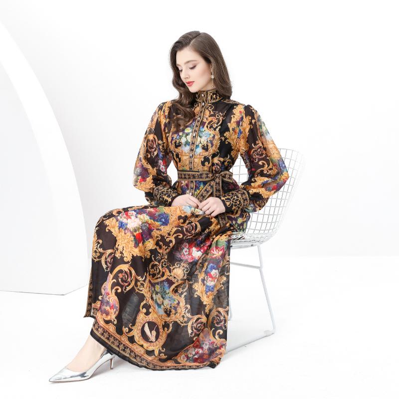 Wiosenne i letnie sukienki damskie w dużych rozmiarach, vintage, pałacowe, z nadrukiem, na wybiegu, długie, maxi, oversize, luźne, na wakacje, na plażę, sznurowane