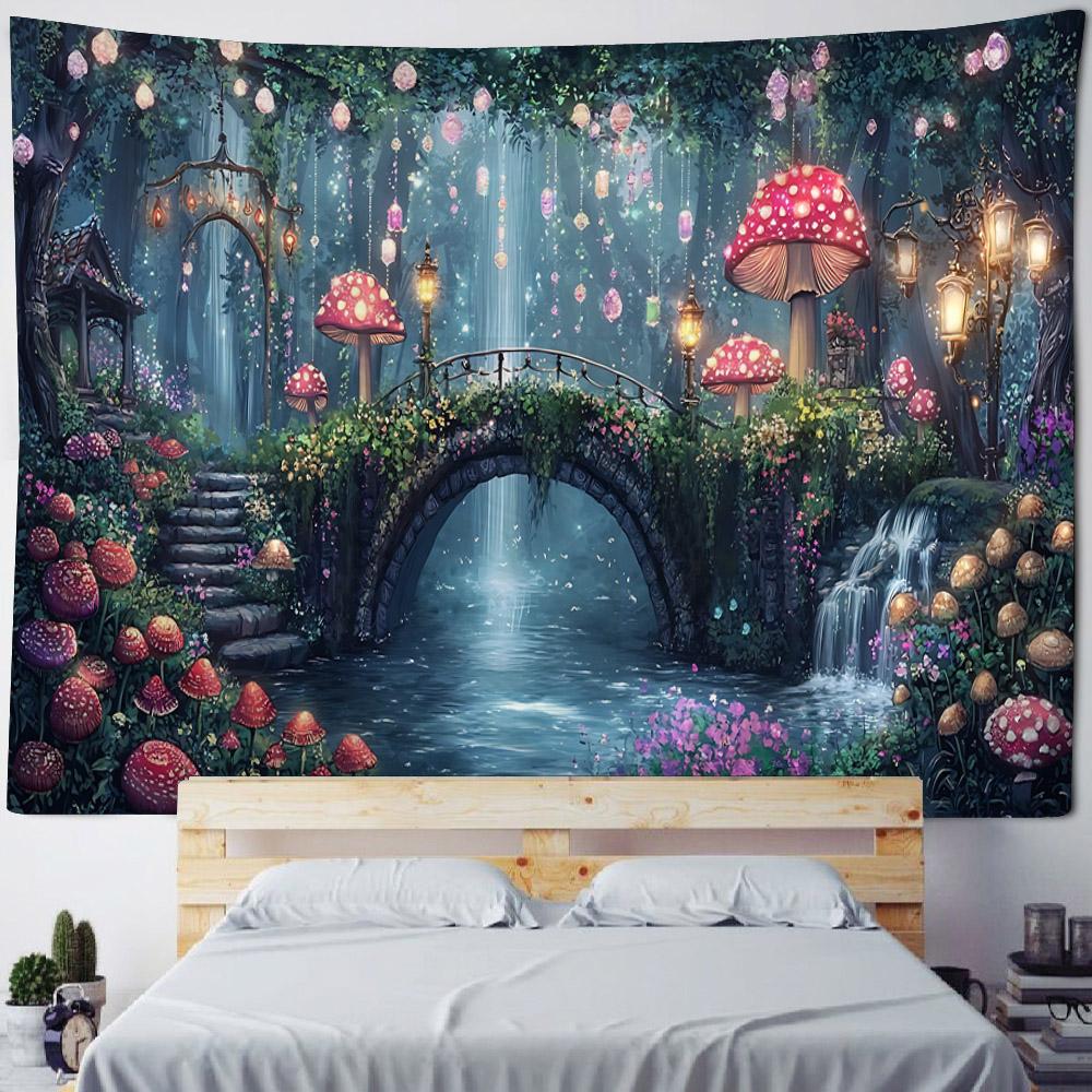 Tapestry, Psychedelic Forest Mushrooms, Room Decoration, Starry Sky, Plants, Cartoons, Bedroom Art Decoration Wall Hanging Cloth