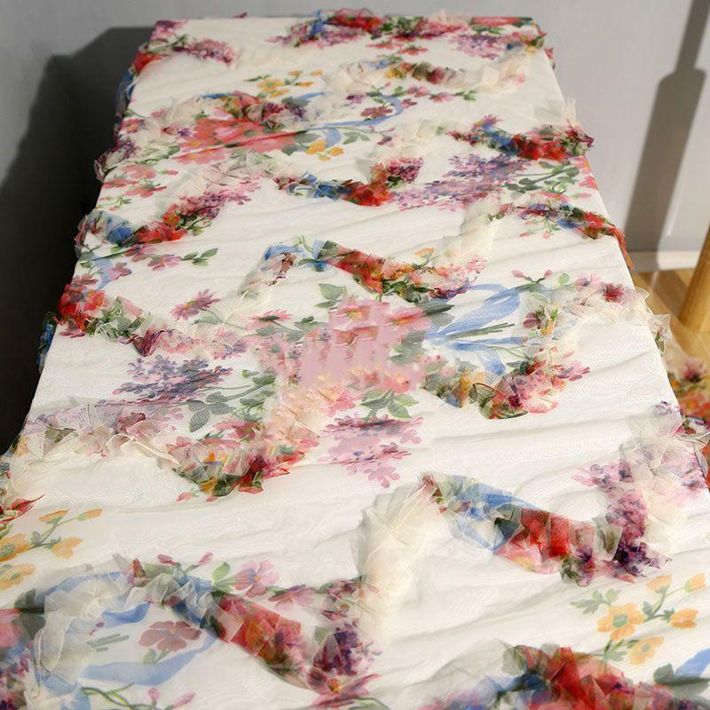 Dantelă Florală Plisată 3D Artă Plasă Decor Nuntă Fundal Material Floral Imprimat Material Designer Haine Rochie DIY