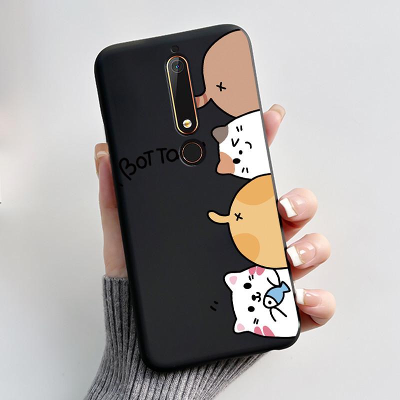 Custodia Per Nokia 6.1 6.1 Plus Custodia Antiurto Estetica Moda Cartone Animato Gatto Carino Nera Gomma Silicone Morbida Cover Bumper Alloggiamento