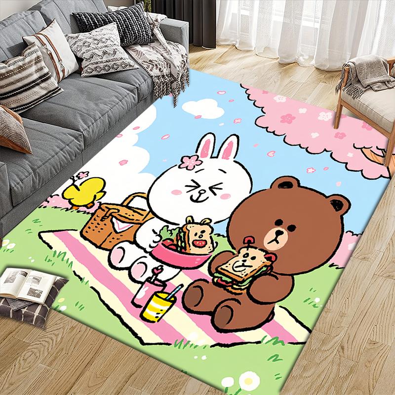Brown & Cony Allover Square Area Rug, Non-Slip Floor Mat for Living Room, Perfect Gift for LINE FRIENDS Fans