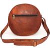 Handgefertigte Vintage-Leder-Umhängetasche für Damen/Teenager-Mädchen, Umhängetasche, runde Umhängetasche, 25,4 cm klein, braun