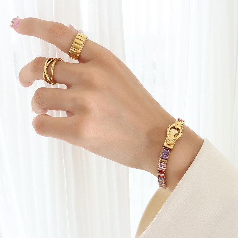 Light Luxury Seven-Color Zircon Gold-Plated Magnetic Bracelet with Titanium Steel Double-Sided Closure