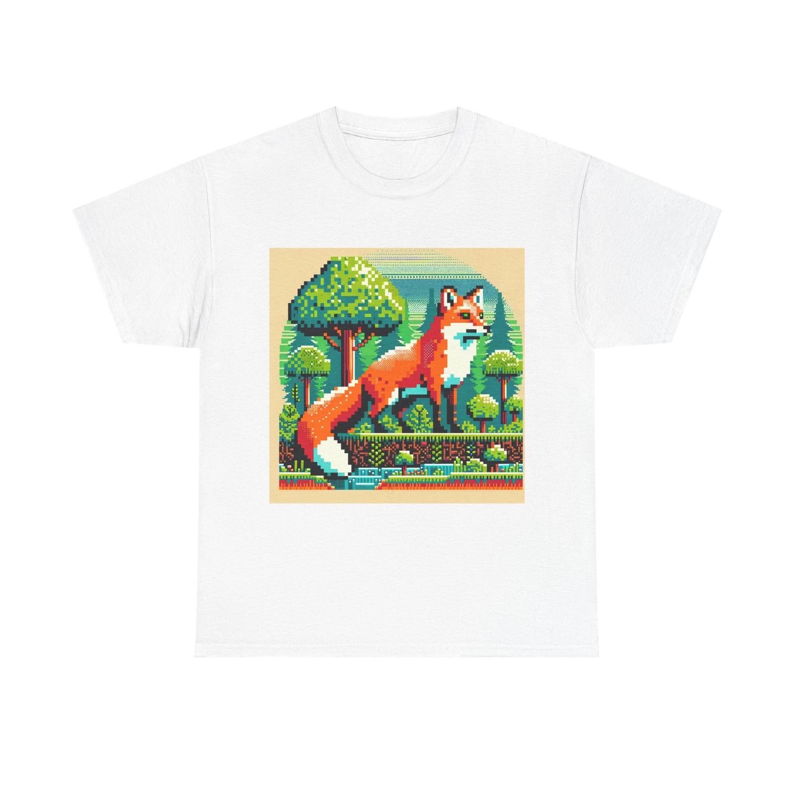 Unisex Adult T Shirt Pixelated Fox in 8-Bit Forest M