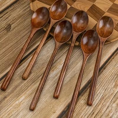 6-teiliges/Set Stil Holzlöffel Langer Griff Suppenlöffel zum Essen von Ramen und Trinken von Suppe Hochwertiges Holzutensil für trockenen Reis