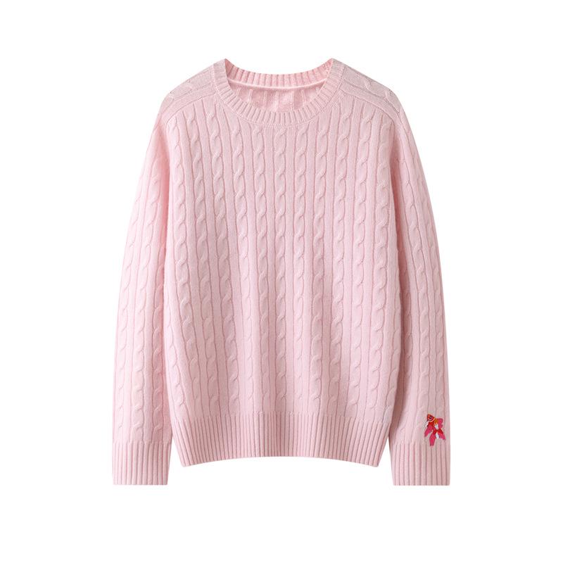 Women's 100% Pure Cashmere Fish Embroidery Sweater - Autumn/Winter Round Neck Knit Pullover, One Size