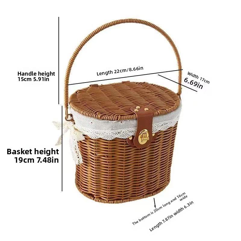 Cesto da Picnic in Rattan Intrecciato a Mano Design a Pizzo Cesto Portaoggetti Portatile in Vimini con Coperchio per Campeggio all'Aperto Regalo Decorazione per la Casa