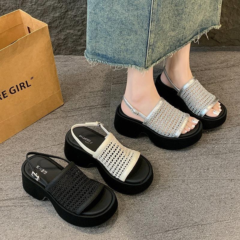 Women's Sandals 2026 New Summer Platform Breathable Non-slip Beach Shoes Round Toe Open Toe Hollow Out Wedge Sandalias De Mujer