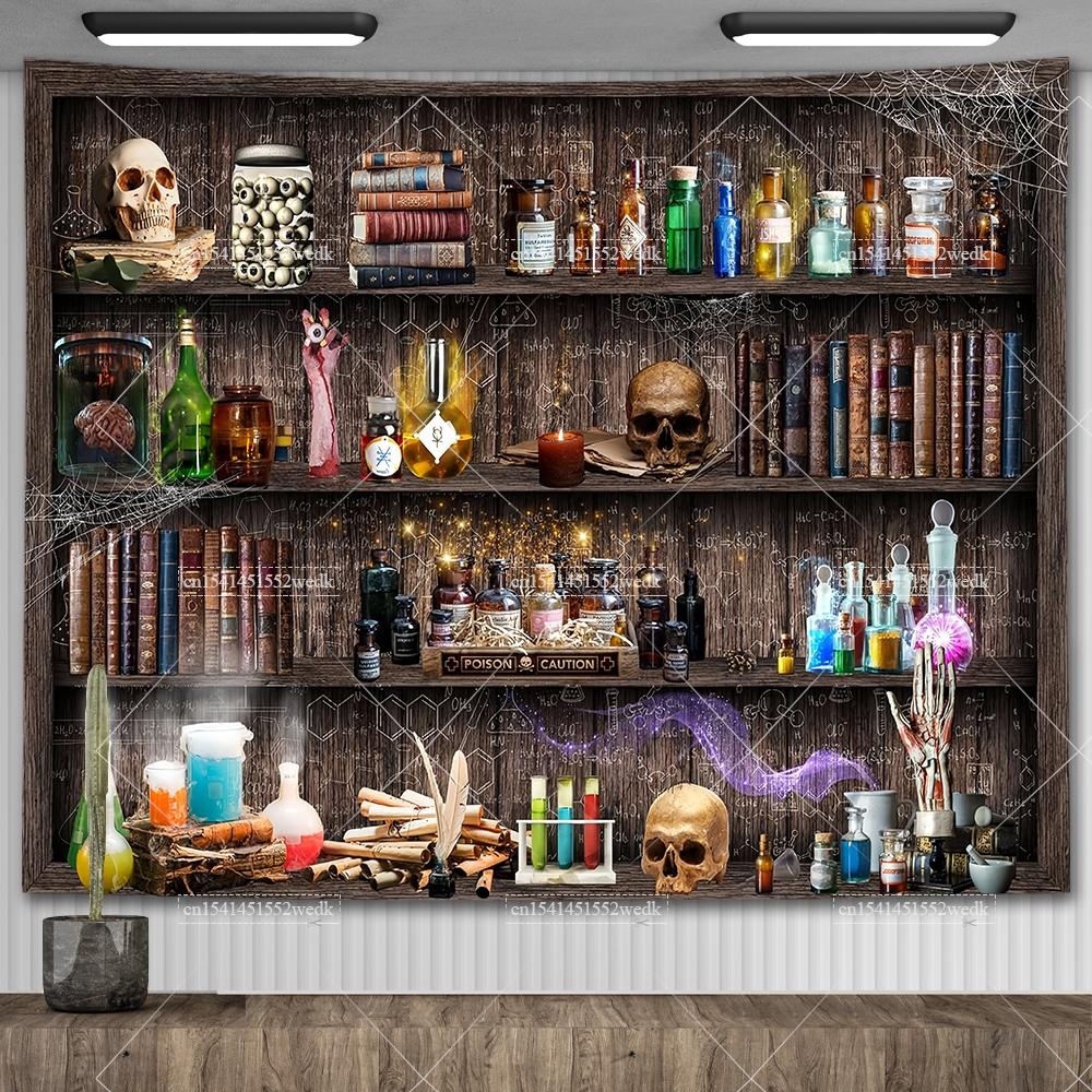 Witch's Library Staircase Tapestry Magic Bookshelf Tapestry Wall Hanging Altar Cloth Aesthetic Room Decor Book Shelves Backdrops