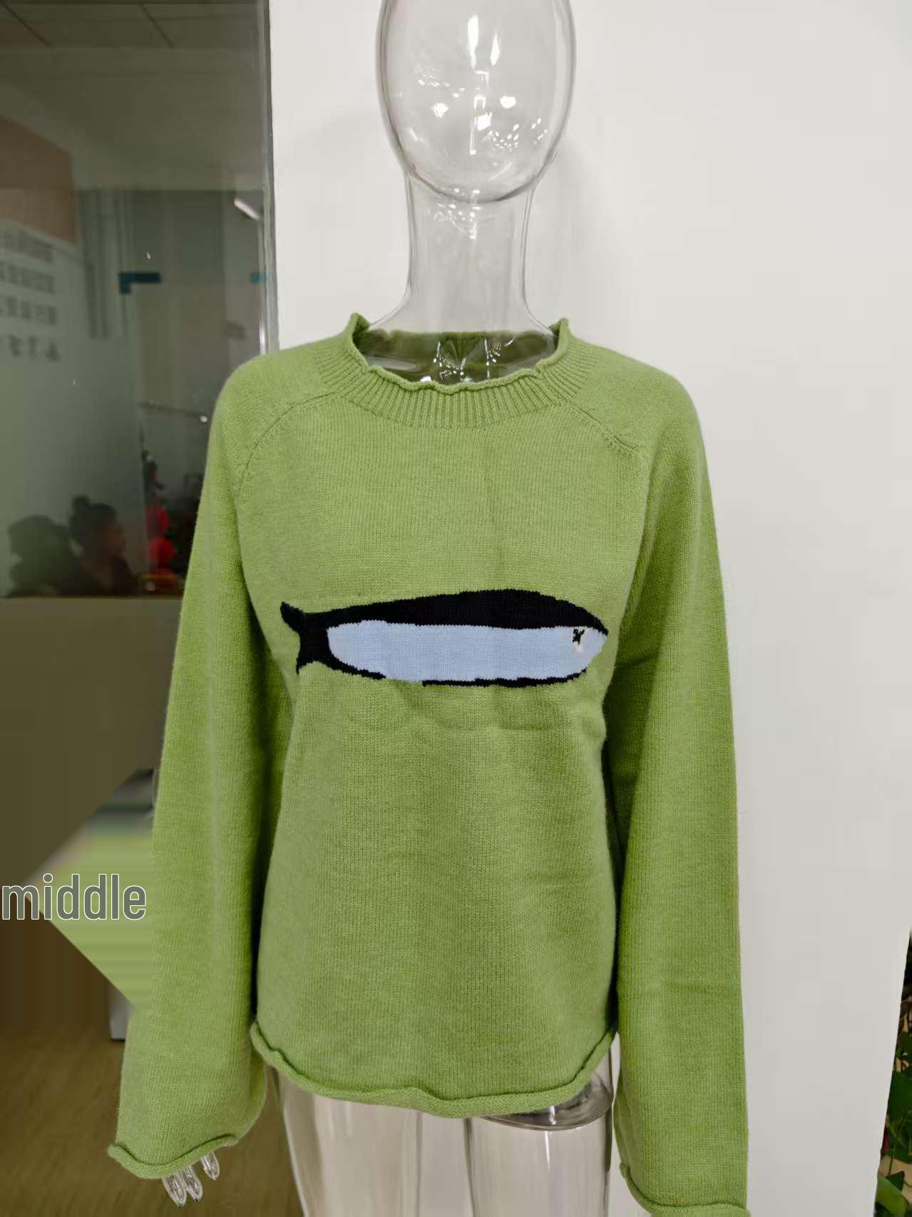

2025 Women s Autumn Fish Print Round Neck Pullover Sweater - Versatile Loose Fit Casual Hoodie L оливковое зеленый