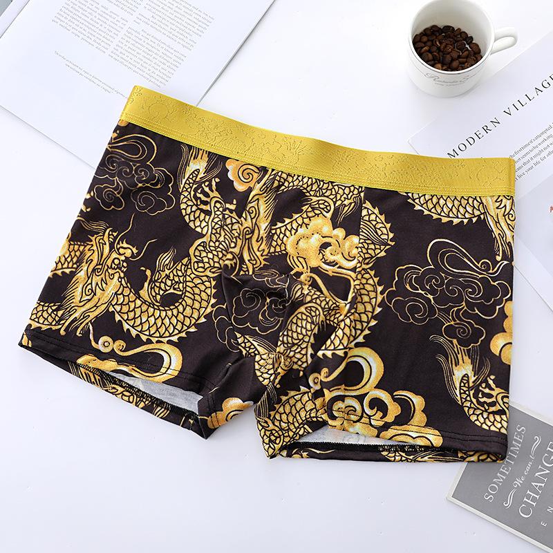 Men s Dragon Pattern Boxer Briefs, Stylish Majestic Dragon Print Underwear L