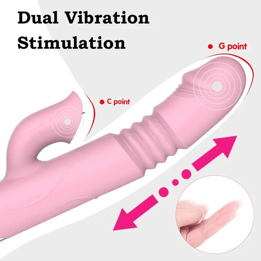Double Tongue Vibrating Dildo with Warming Telescopic Rotating Vibrator for Woman Anal Vaginal Clitoris Stimulator Sex Toys