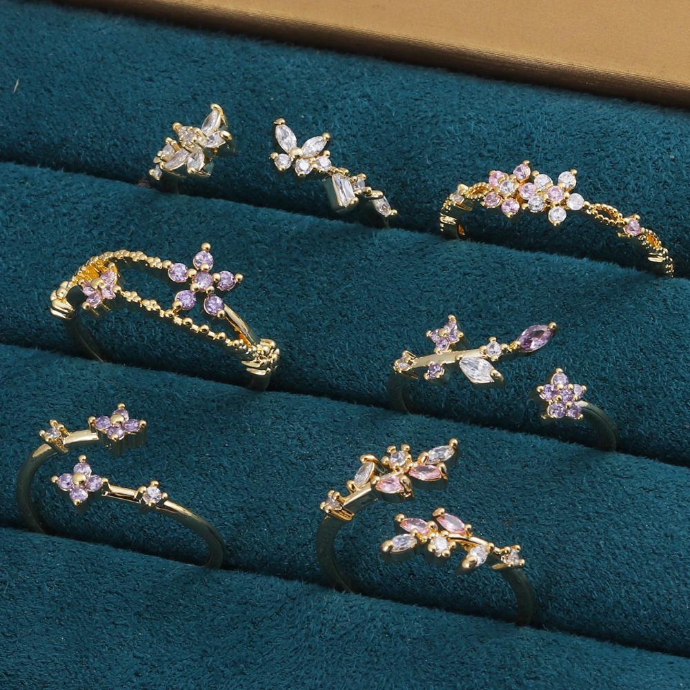 New Cute Colorful Zircon Flower Ring For Women Girl Fashion Vintage Zircon Adjustable Rings Jewelry Gift