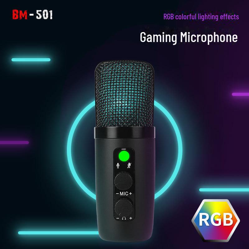 JIY USB RGB Condenser Microphone with Noise Reduction for Live Singing, E-sports, and Recording