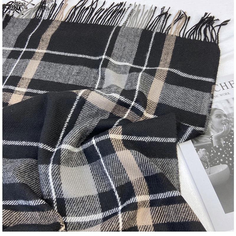 Plaid Scarf Women's Winter Warm Imitation Cashmere Fringed Shawl Dual-purpose Scarf Windproof & Warm, Multi-Color Options for Casual Outings, Office