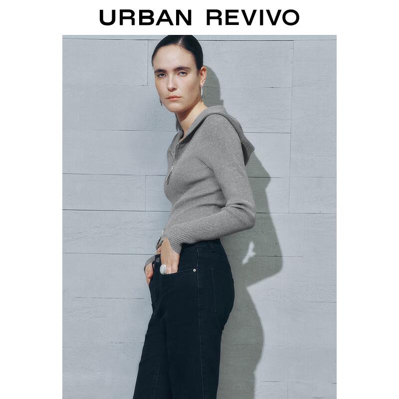 UR Women's Double Zipper Hooded Knit Cardigan