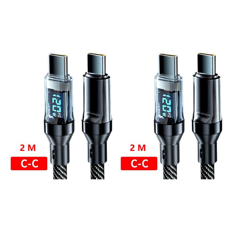 120W 6A USB Tip C - Tip C Kablo Hızlı Şarj USB USB C Veri Kablosu, Xiaomi Samsung Huawei için LED Ekran ile