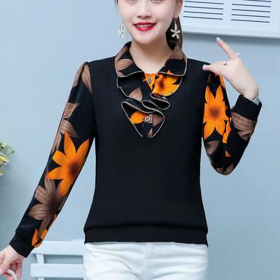 Top Casual da Donna a Maniche Lunghe con Risvolto per Primavera e Autunno, Semplice e Slim per Pendolari di Mezza Età e Anziani