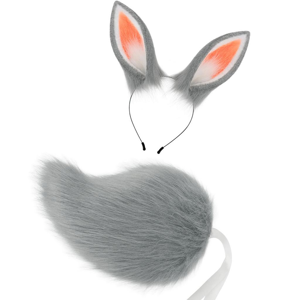 Rabbits Costume Accessories Plush Ear Hairband Tail Halloween Costume Accessories Set for Kid Girl Halloween Cosplay