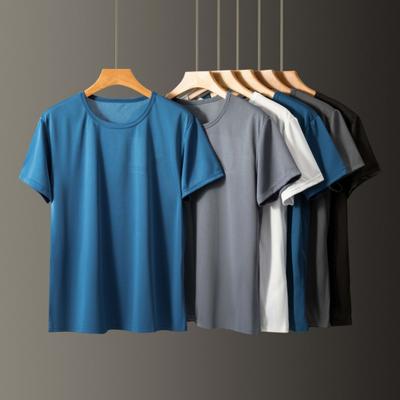 Vară pentru bărbați Top din mătase de gheață, cu uscare rapidă, mâneci scurte, decolteu, larg, culoare uni, subțire, respirabil, elastic, ocazional, pulover, sport zilnic.