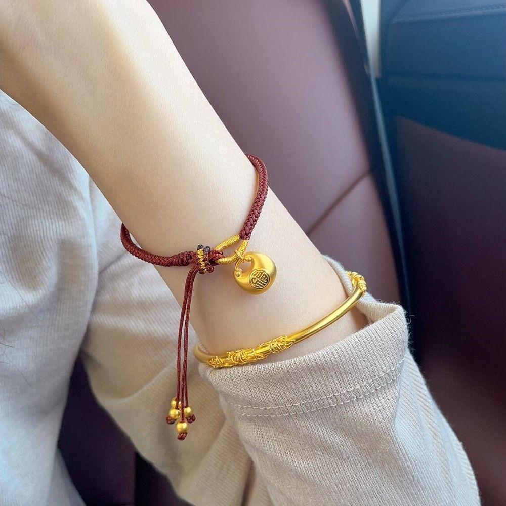 New Chinese Style Woven Bracelet Adjustable Braided Handstring Unique FU Bag Pendant  Gift