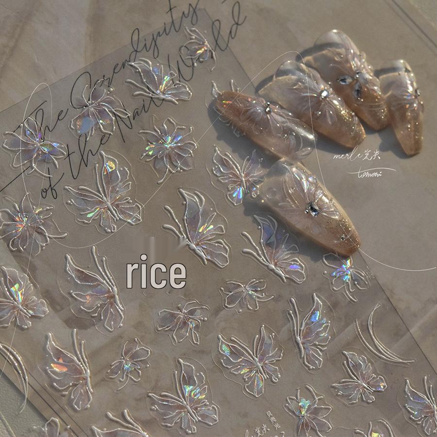 Tomoni Shell Light Nail Art Stickers: Peach Minnie & Colorful Butterfly Designs