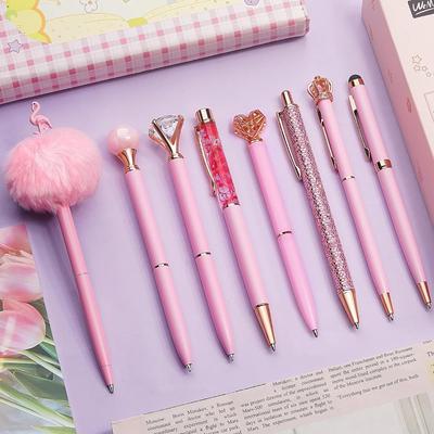 WEMATE Ballpoint Pen Set Blue Black Ink Glittery Cute Pens Metal Diamond Pens Gift for Office Use Pink Oil-Based 8-Piece 0.5mm & - Women, Students,