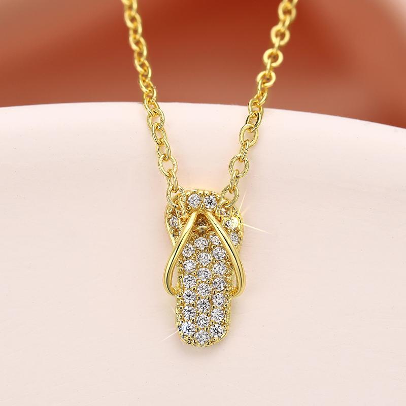 Huitan Funny Slipper Designed Pendant Necklace for Women Versatile Cute Gold Color Accessories Delicate Bright CZ Daily Jewelry