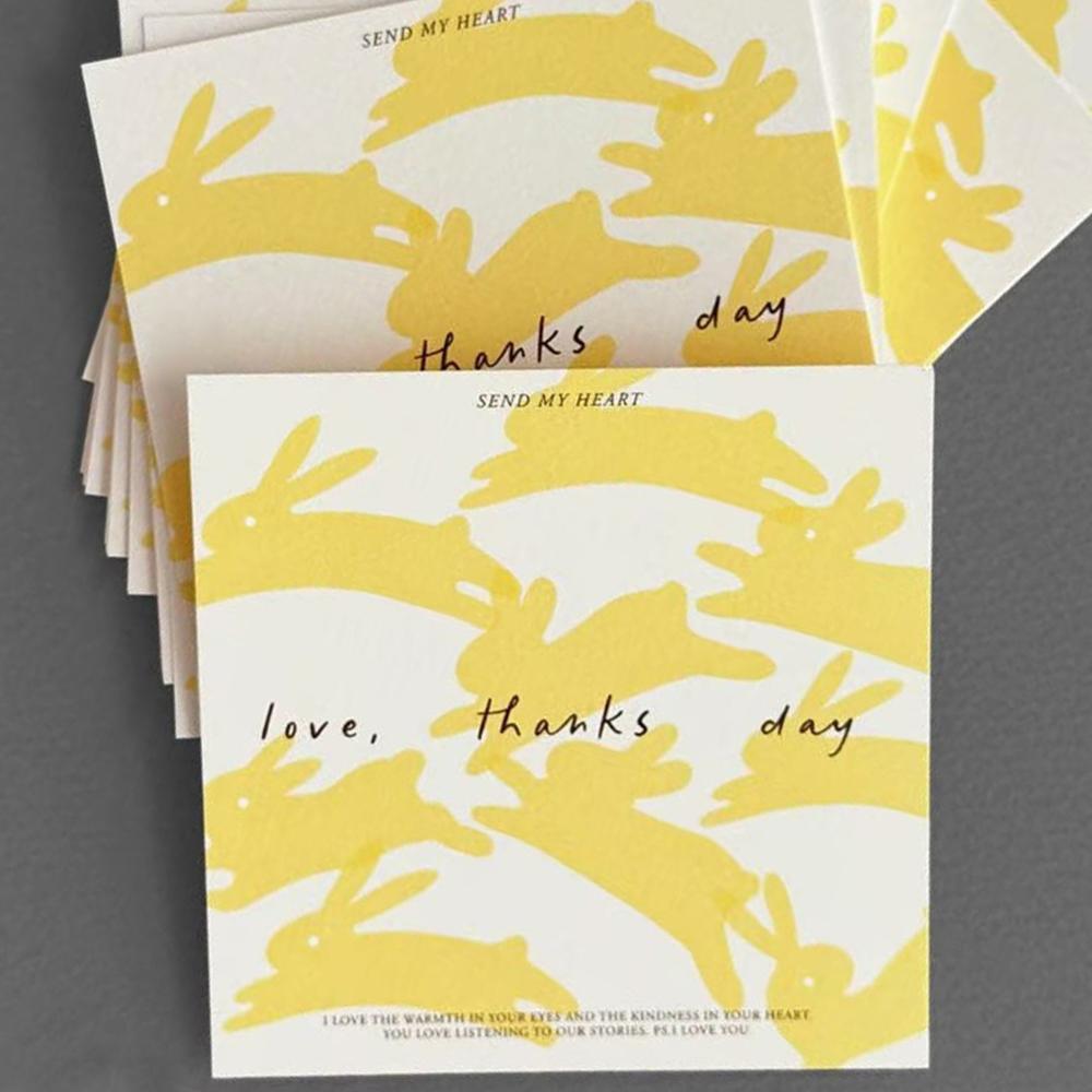 

50 шт. Желтые карточки «Спасибо» с кроликом - DIY бирки для упаковки подарков, цветочные поздравительные открытки на дни рождения/День святого Валентина/Пасху