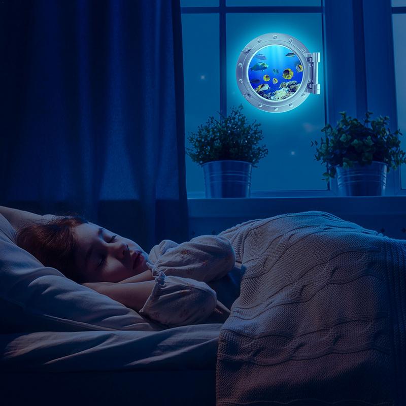 3D vision Porthole Decals Self-adhesive glow Sea Turtle luminous Window wall Sticker for home bedroom Washing Machine decoration