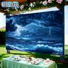 2D Flat Party Backdrop Banner - Deep Blue Ocean Lightning Storm Scene, Polyester Photo Background for Wedding, Birthday & Graduation Decor