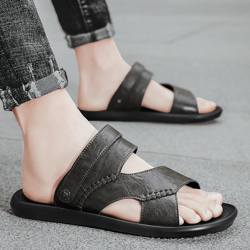 Sandals microfiber soft leather dual-purpose casual sandals youth wear seaside beach shoes 39