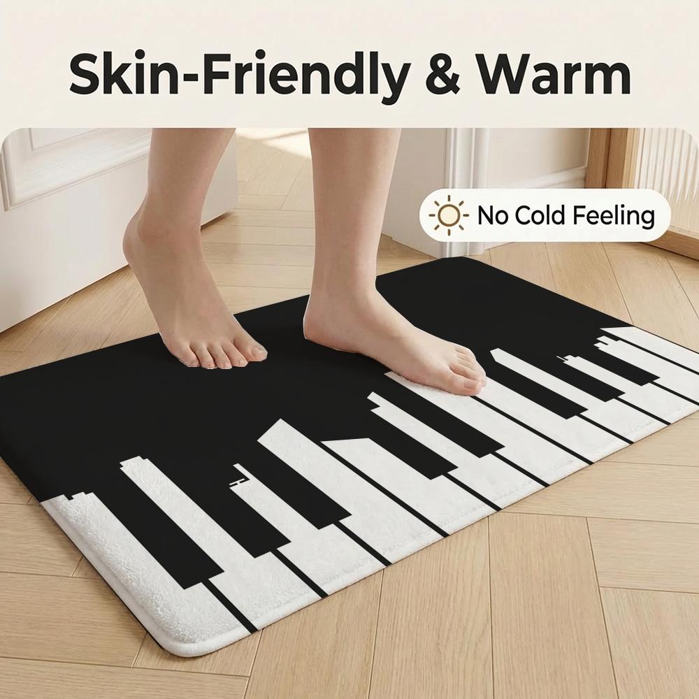 Music Note Piano Pattern Floor Mat Flannel Door Mat Non-Slip Bedroom Living Room Home Decor